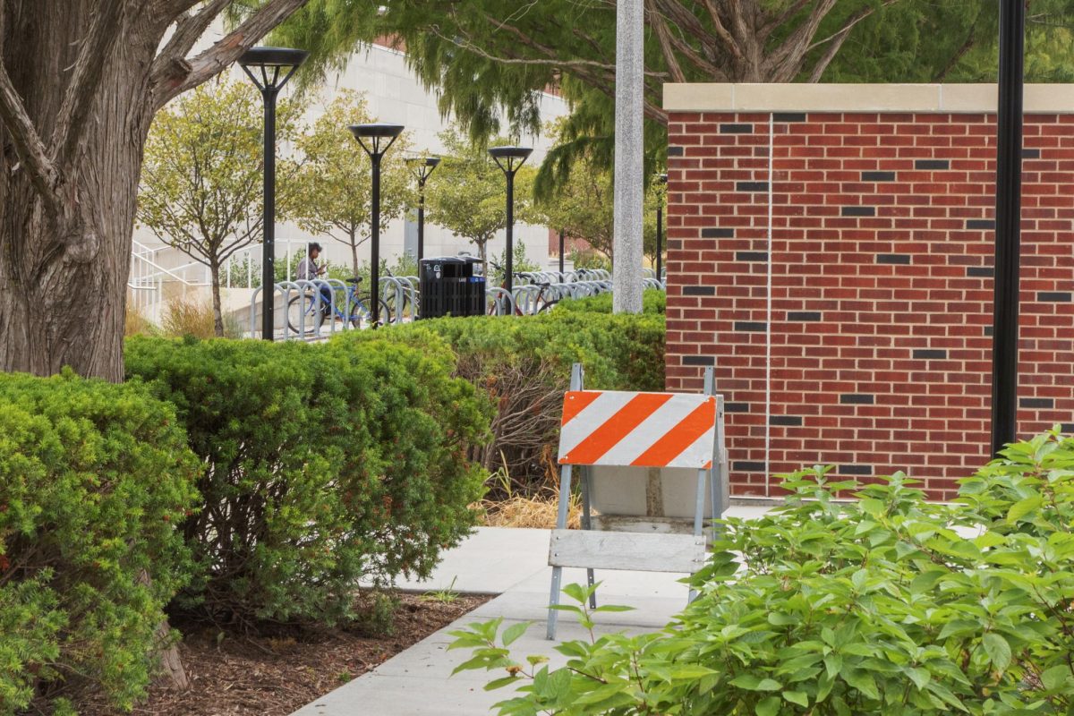 A wall blocks the bike lane in between Steven S. Wymer Hall and Siebel Center for Design due to the newly built trash container on Sept. 25.