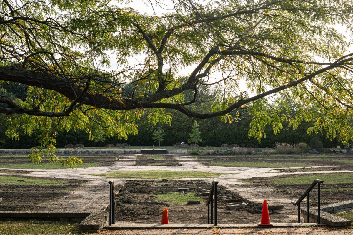 Cones are placed to block off the stairways that enter the Miles Chartley Selections Garden, which is currently undergoing renovations. The garden is located within the Illinois Arborteum, which the Division of Parks and Natural Spaces is seeking to improve.  