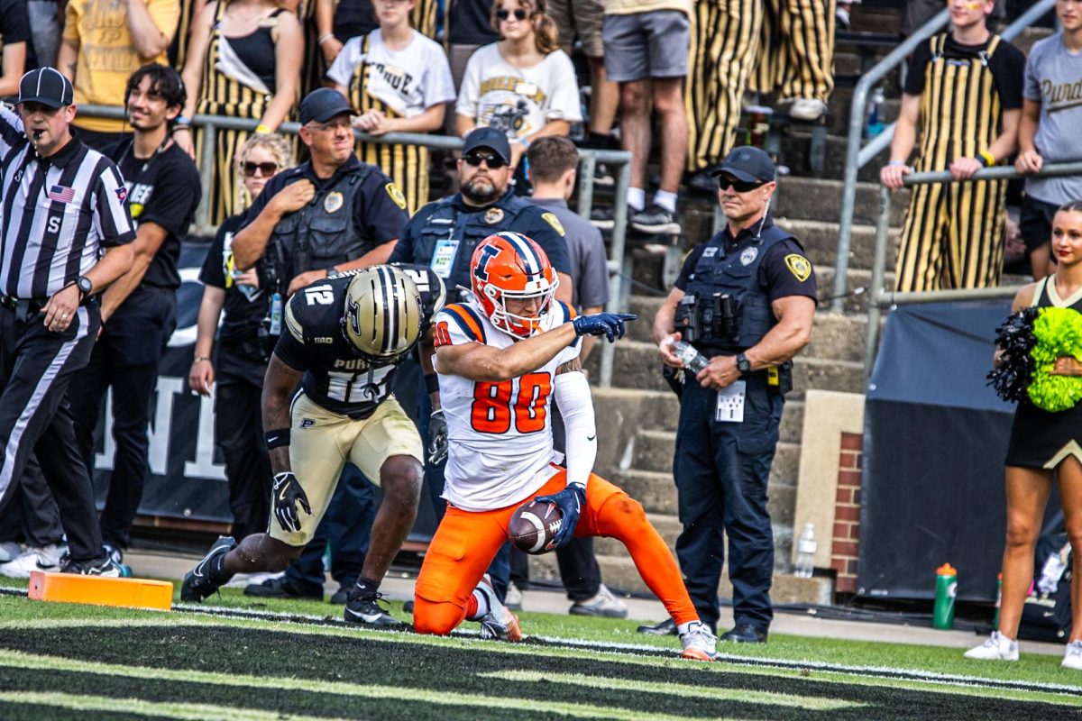 Senior receiver Hank Beatty celebrates during the game against Purdue on Oct. 4.