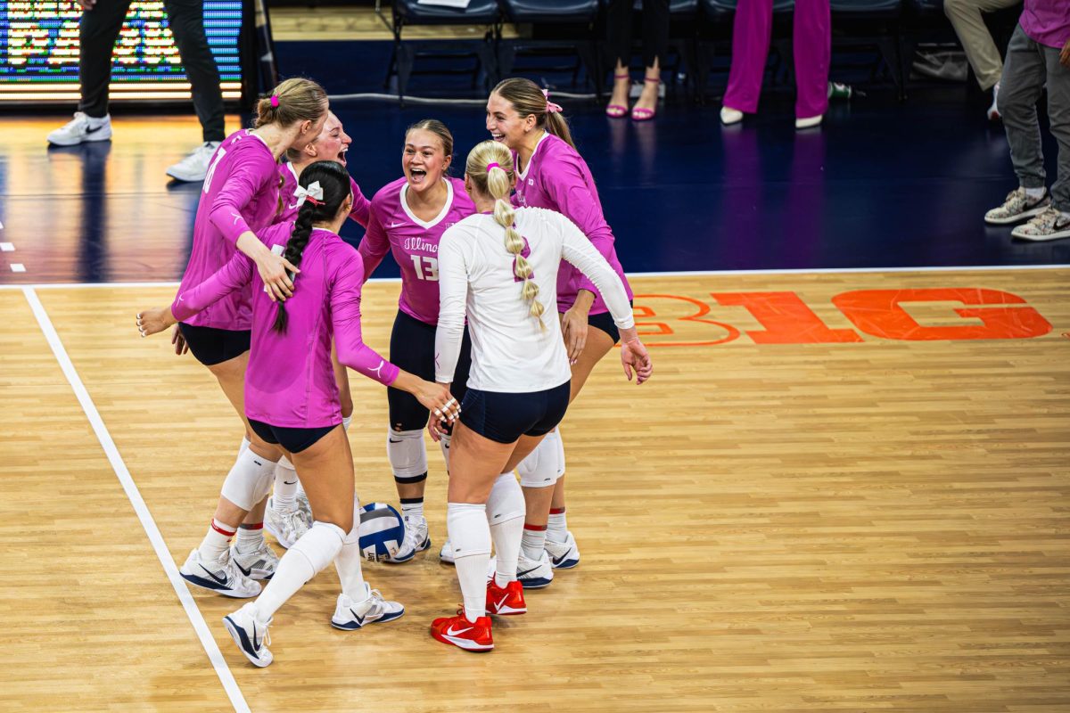 Illinois celebrates during the team’s match against Michigan State on Oct. 5. 