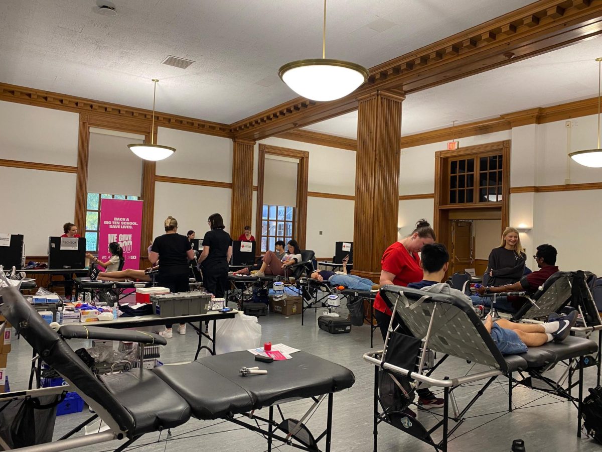 Community members and students donate blood during the Abbott and Big Ten Conference’s “We Give Blood” Homecoming drive on Sept 24. 