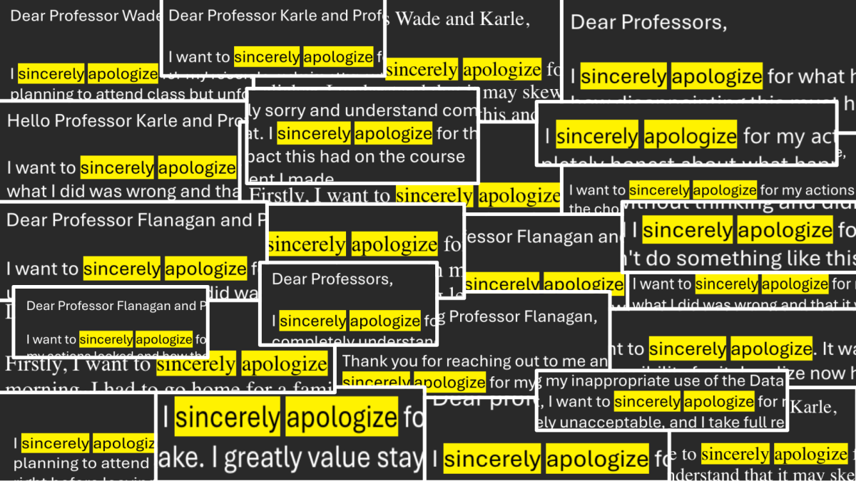Karle Flanagan, professor in LAS, and Wade Fagen-Ulmschneider, professor in Engineering, noticed identical phrasing in several apology emails sent by students after the class was caught cheating.