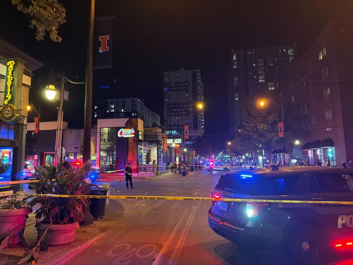 As of 12:45 a.m., more than 10 law enforcement vehicles were on scene at the corner of East Green Street and South Fifth Street.