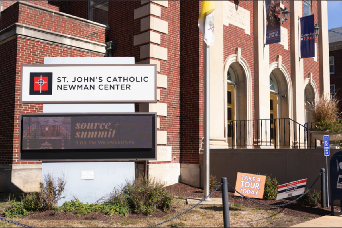 Newman Hall, a private residence hall at the University, stands at 604 E Armory Ave. in Champaign on Friday. Newman Hall’s dining services were shut down after a failed food inspection earlier this week.