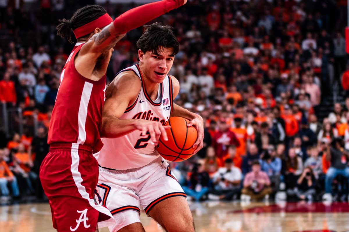 Junior wing Andrej Stojaković drives to the rim against Alabama at the United Center on Nov. 19.