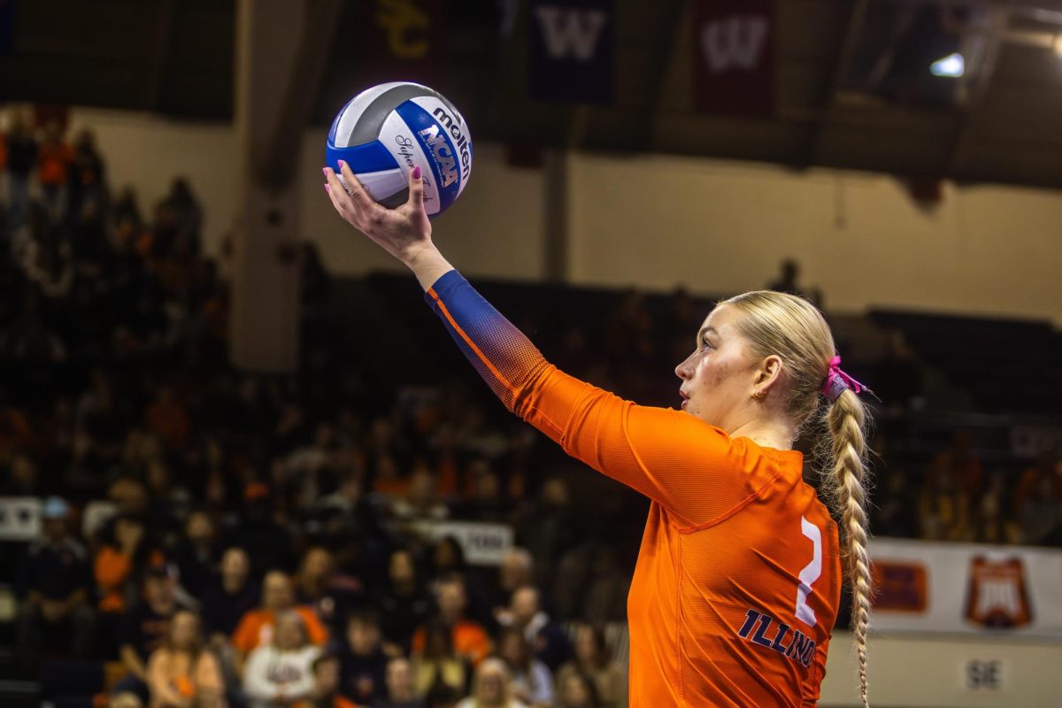 Freshman libero/defensive specialist Taryn Kirsch prepares to serve against Penn State on Nov. 9. 