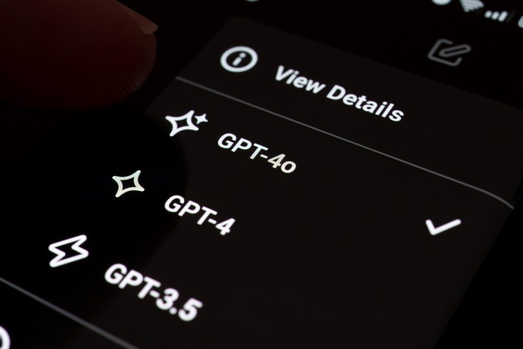 The model selection tab for ChatGPT which allows the user to select which version of the AI to chat with.