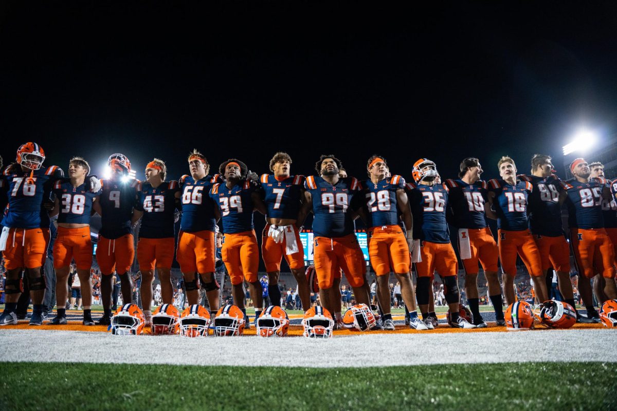 Illinois sings the alma mater after beating Western Illinois 52-3 on Aug. 29.
