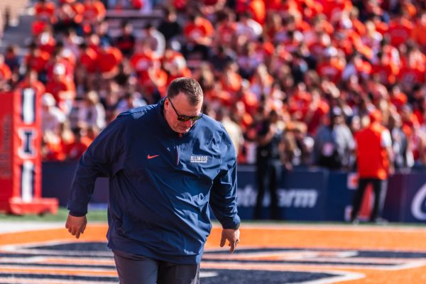 Illinois head coach Bret Bielema on the field during the game against Ohio State on Oct. 11.