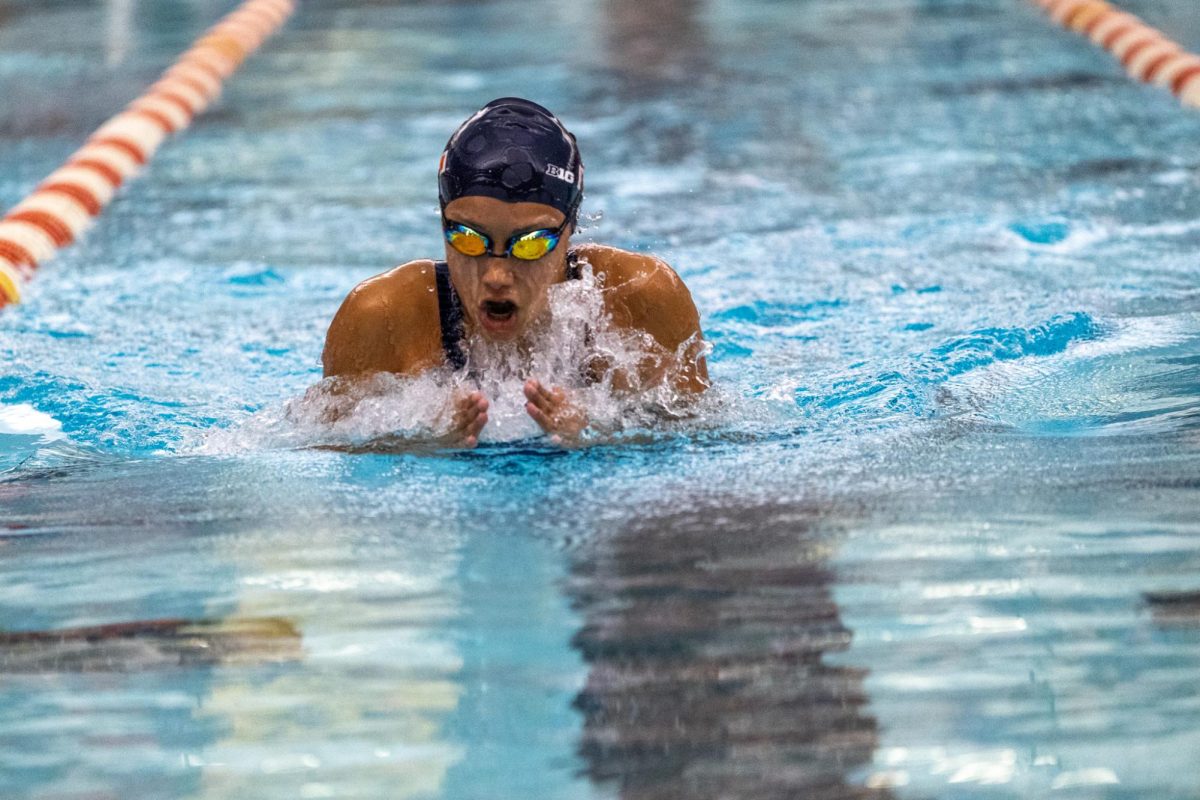 Sophomore breastroke swimmer Kayla Duran competes at the House of Paign meet on Oct. 24.