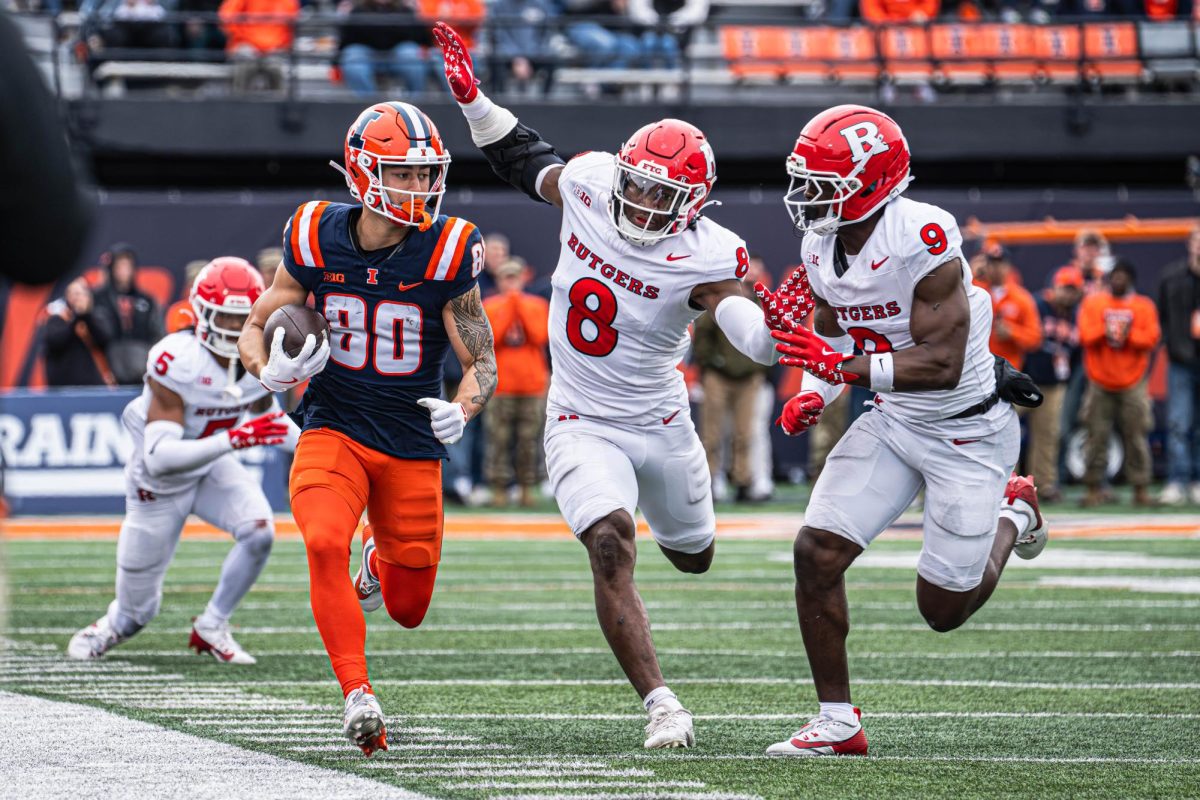 Senior wide receiver Hank Beatty sprints down the sideline during the Illinois v. Rutgers game on Nov. 1.