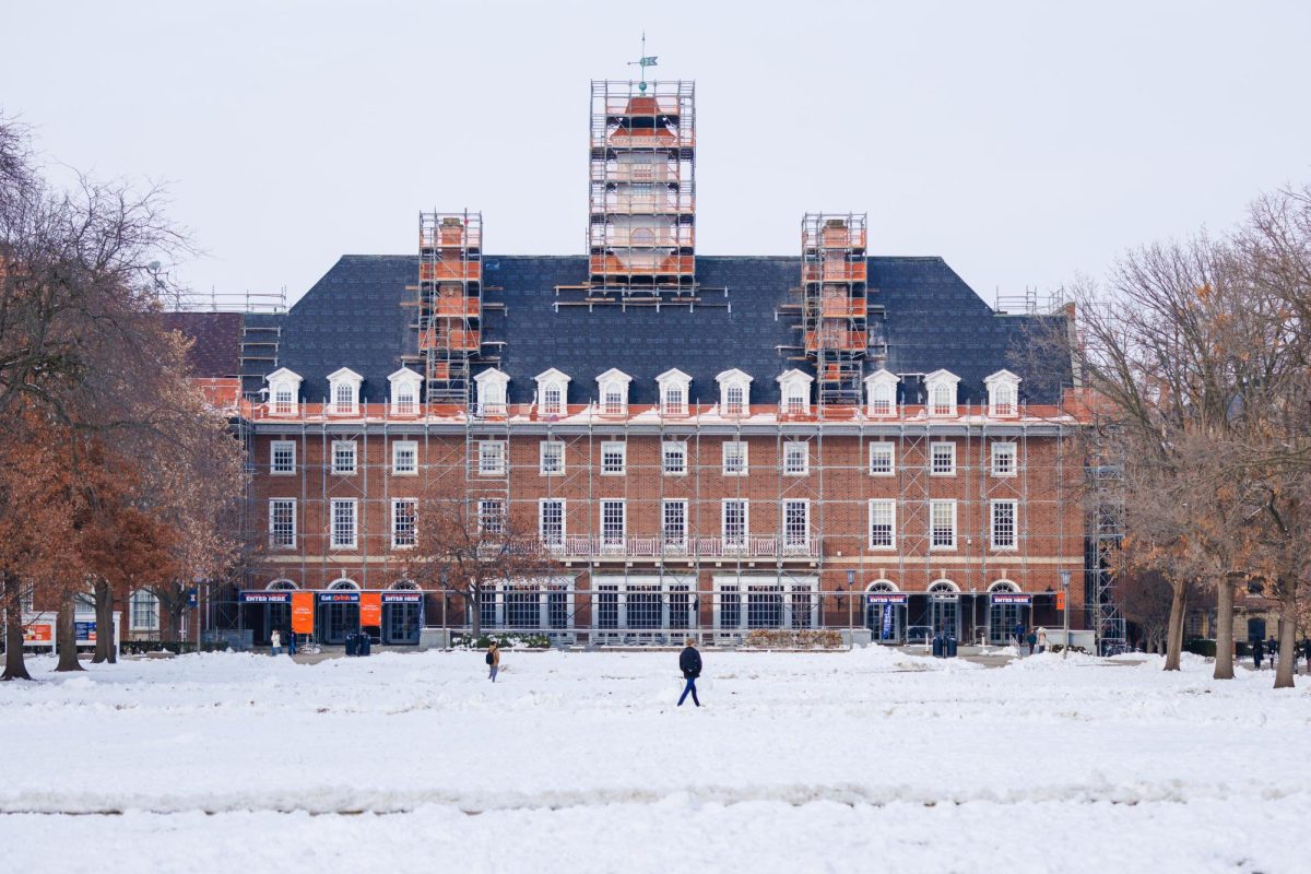 The Illini Union stands at the north end of the snow-filled Main Quad on Dec. 6.
