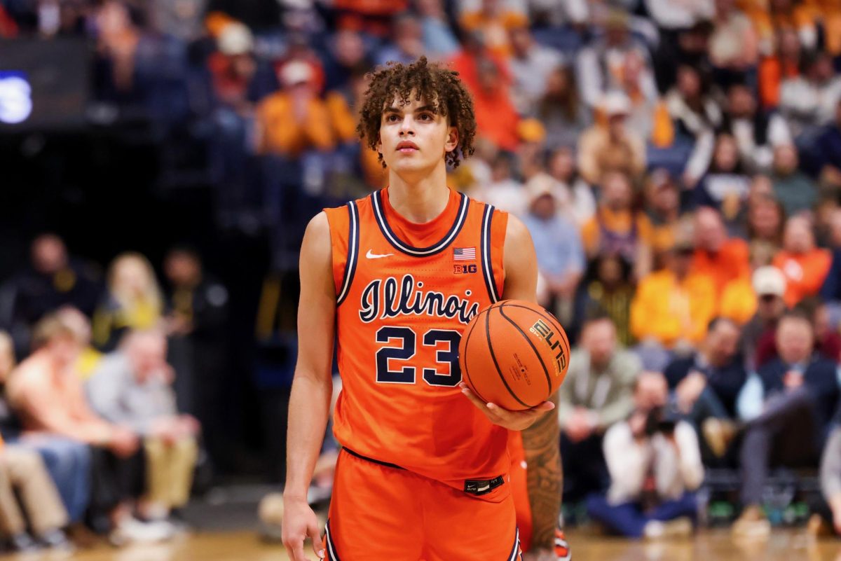 Freshman guard Keaton Wagler prepares to shoot a free-throw against Tennessee on Dec. 6 at Bridgestone Arena.