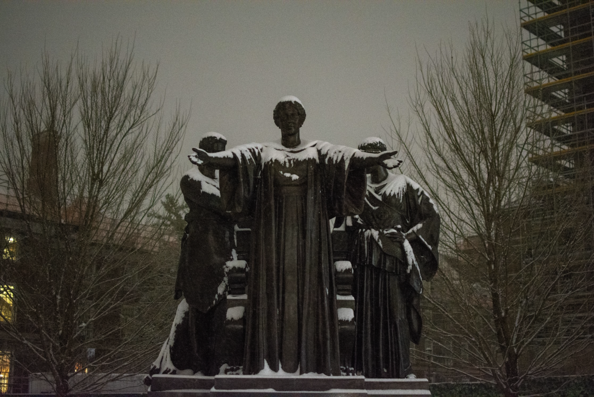 Snow sits atop Alma Mater on Reading Day, Dec. 11. A new dual-enrollment program will allow select Illinois high school students to obtain college credits from the University.