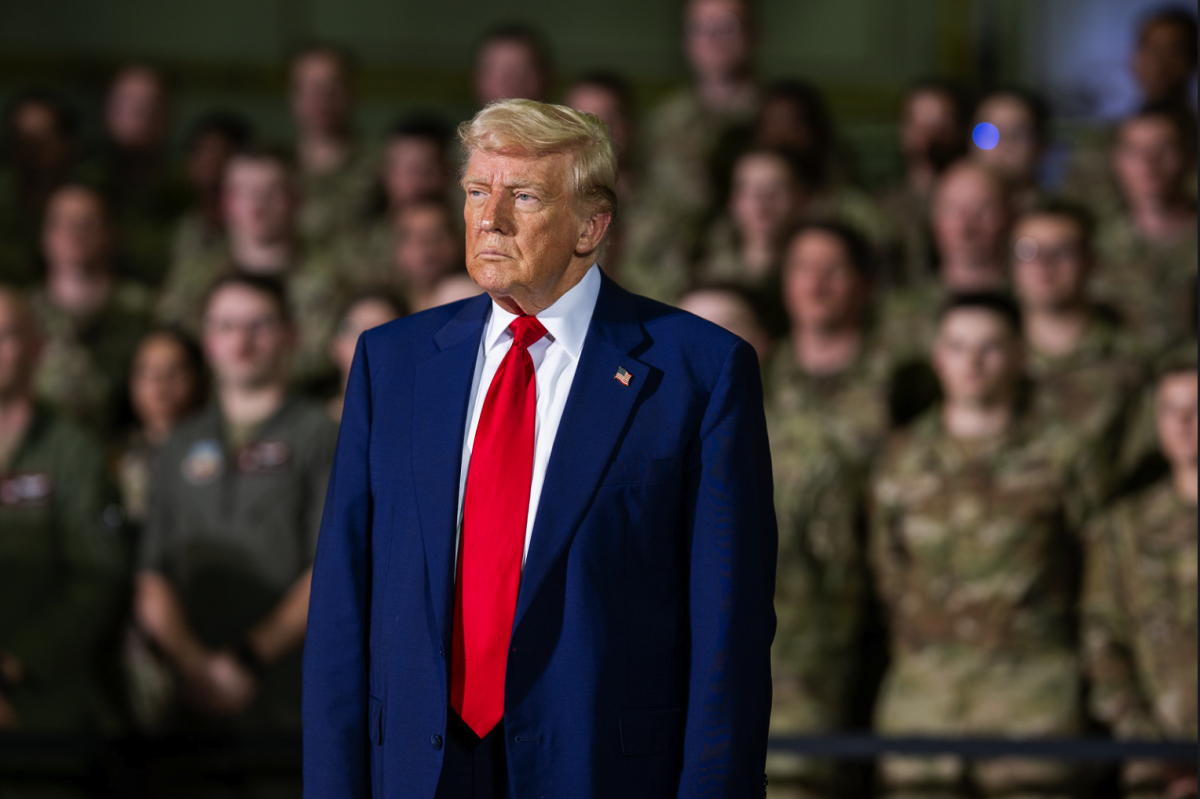 President Donald Trump delivers a speech to National Guard members in Michigan on April 29. The Supreme Court temporarily blocked Trump's attempt to deploy the Guard to Chicago.