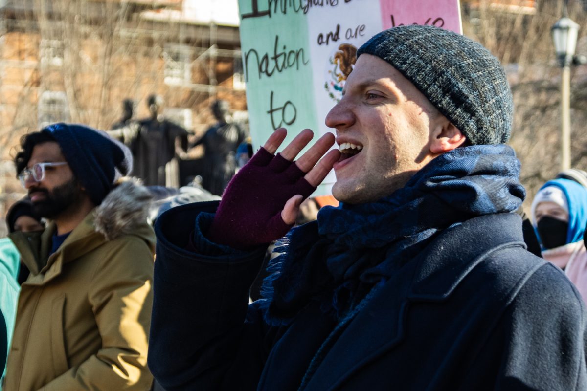 Protestors join in chants led by speakers during the walkout protesting ICE on Jan. 30. Members of the protest chanted "F--k ICE," "immigrants are welcome here" and called for a general strike.