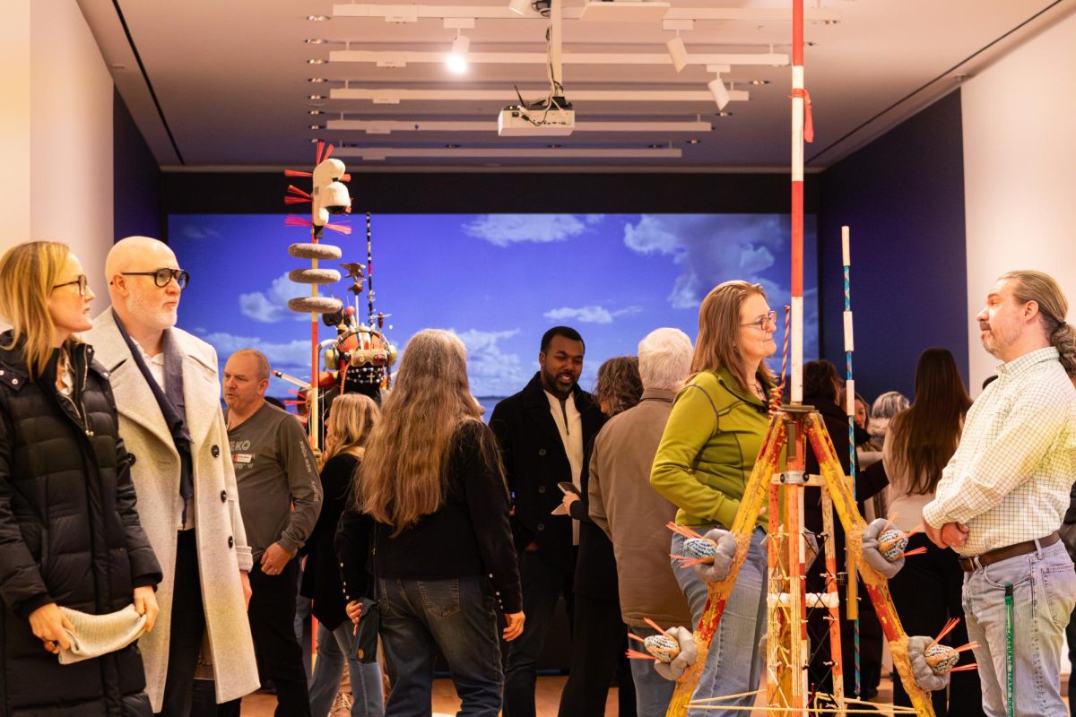 Krannert Art Museum hosts a new art exhibition titled Another Place: Storymaking the Entangled Prairie created by 11 School of Art and Design staff members, which will be on display till July 2. The opening night, Jan. 29, hosted community members for a night of desserts, art and music.