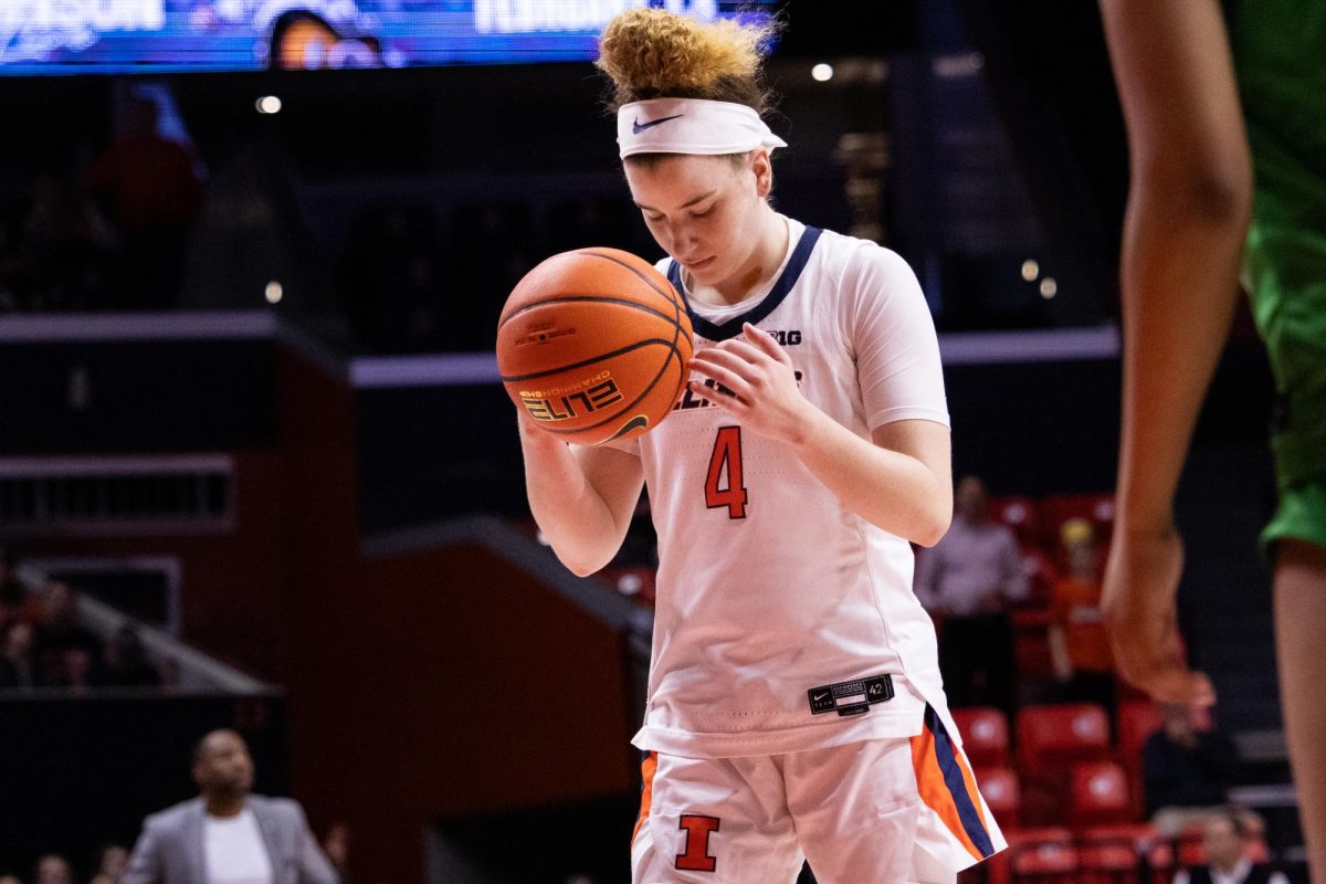 Redshirt sophomore guard Gretchen Dolan shoots a free throw against North Texas at the State Farm Center on Dec. 14. The Illini beat the Mean Green 81-69. 