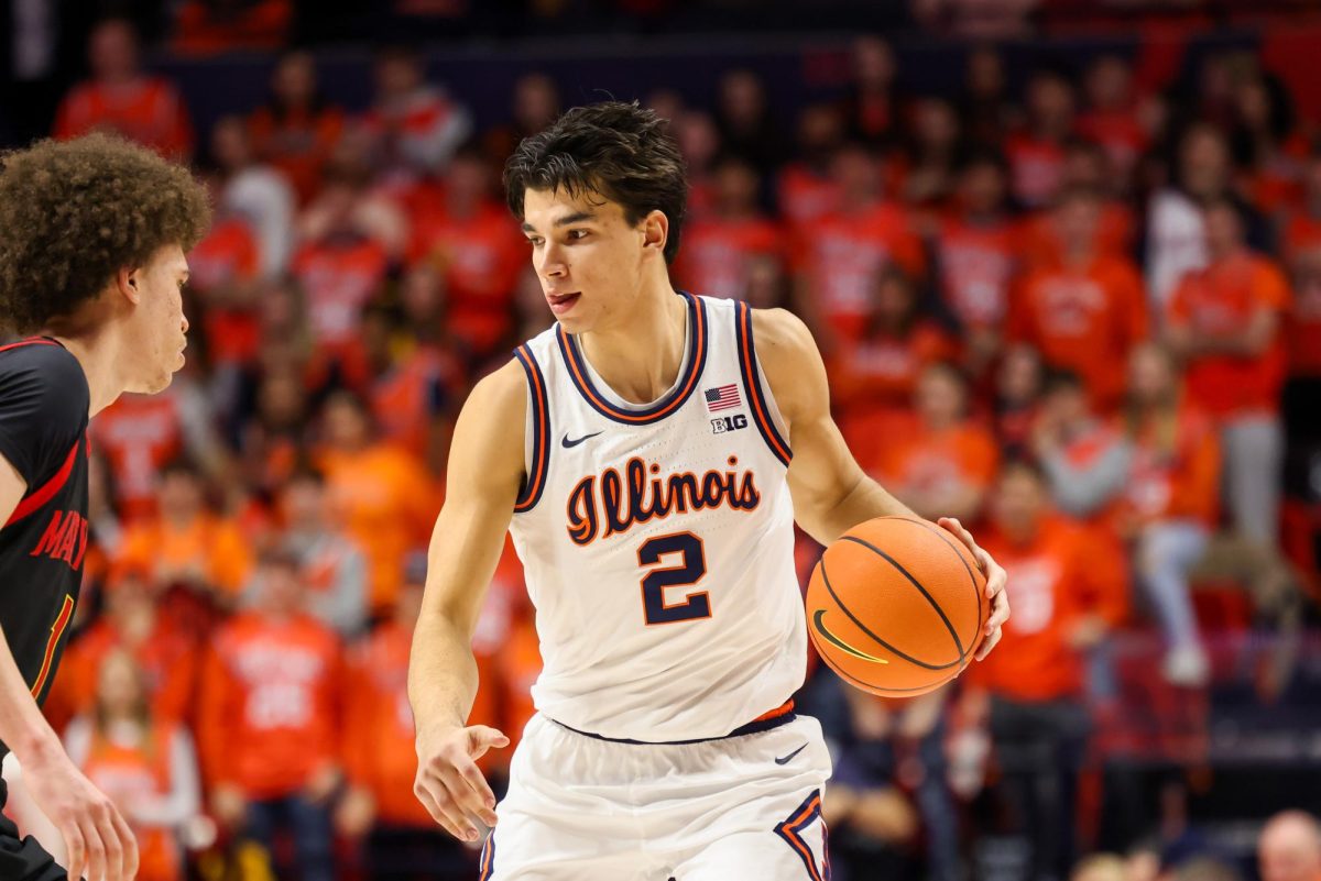 Illini junior wing Andrej Stojaković handles the ball against Maryland on Jan. 21.