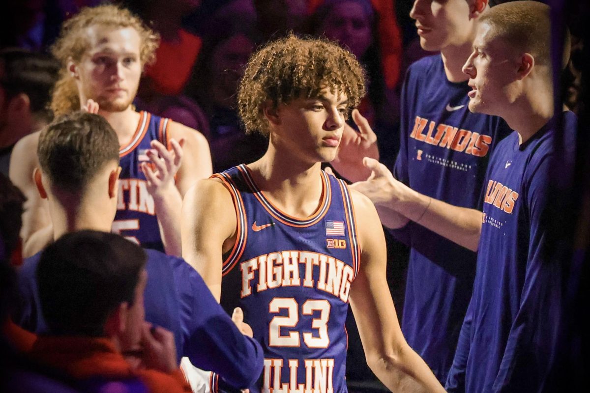 Freshman guard Keaton Wagler goes through starting lineup introductions at Madison Square Garden on Nov. 28.