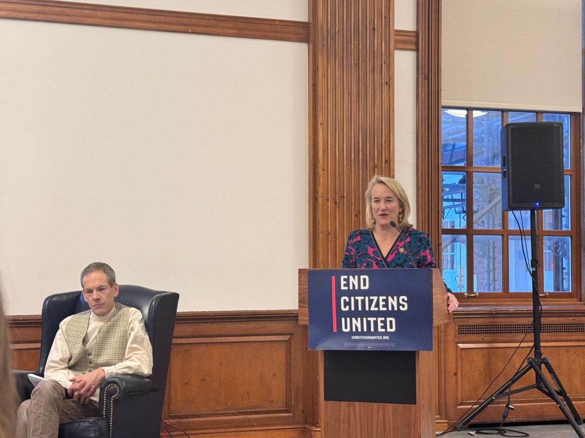 Nikki Budzinski, U.S. representative for Illinois’ 13th congressional district, speaks at an event focused on anti-corruption at the Illini Union on Jan. 28.