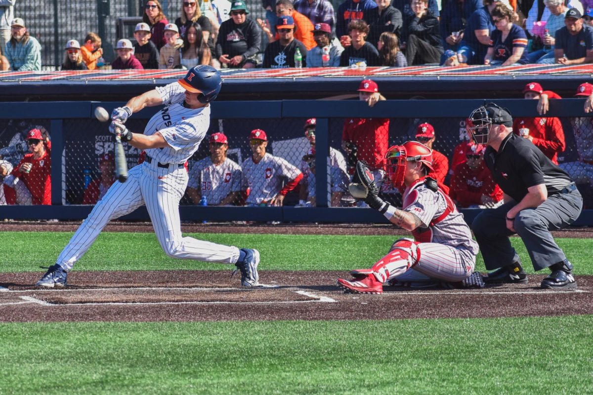 Sophomore outfielder Collin Jennings made contact but was grounded out at second base during the match against Indiana on April 12, 2025.