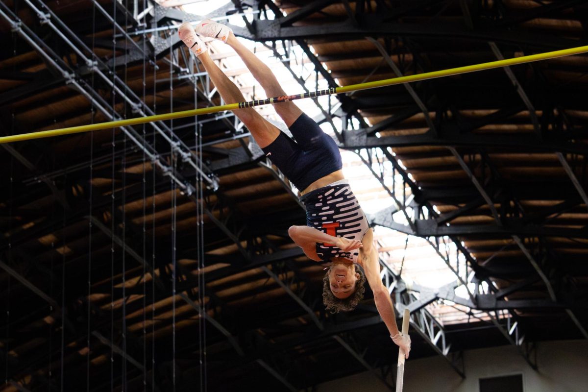 Junior pole vaulter Cody Johnston attempts his fourth jump on the third day of the Fighting Illini Challenge and Combined Events at the Armory on Jan. 24.