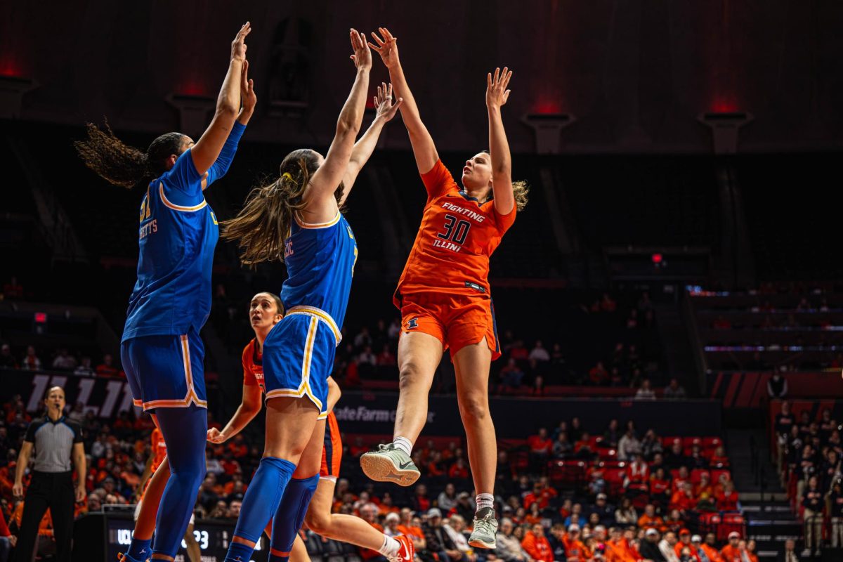 Freshman forward Cearah Parchment follows through with the fadeaway jumper during the Illinois v. UCLA game on Jan. 28.