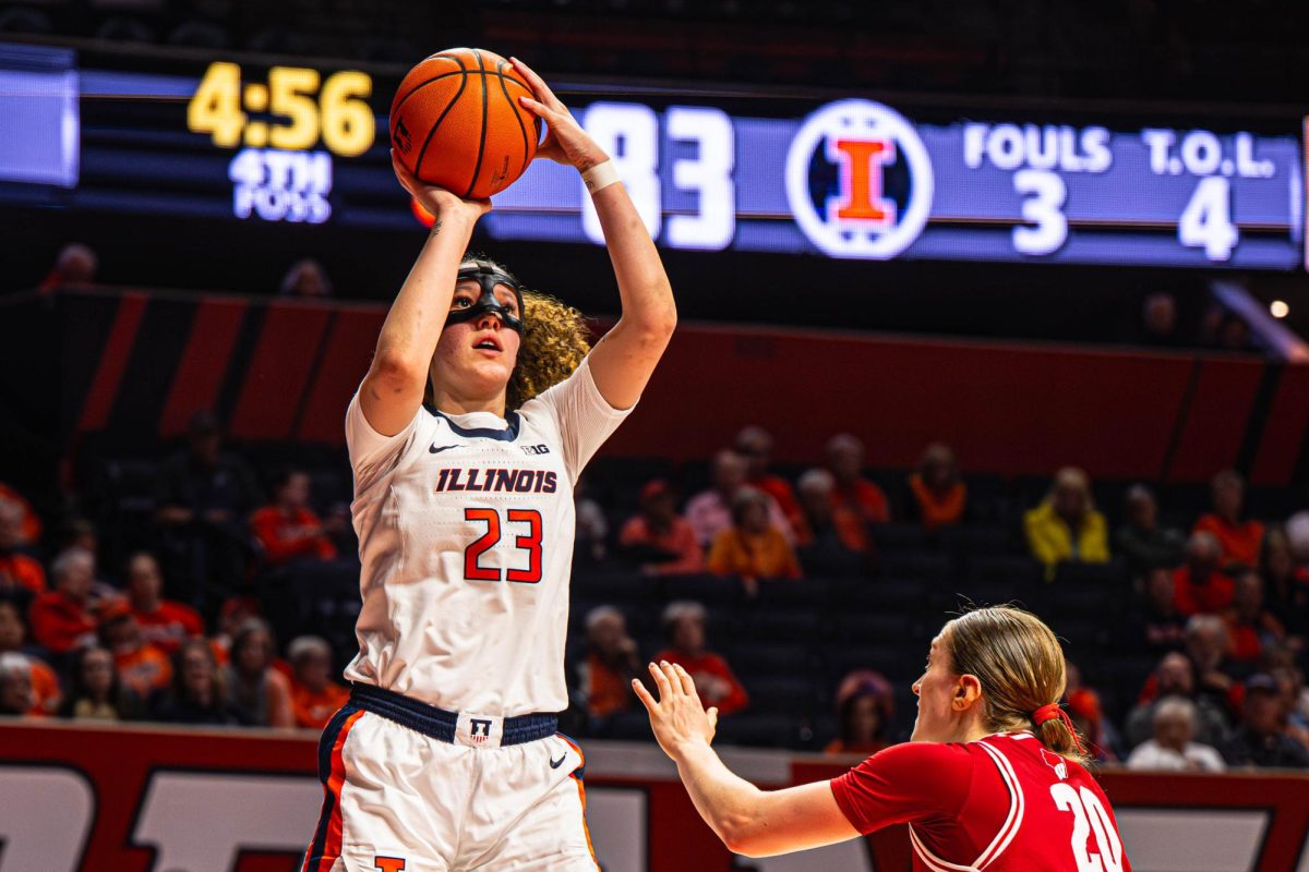 Sophomore forward Berry Wallace rises up for the mid-range jumper during the Illinois v. Wisconsin game on Feb. 11.