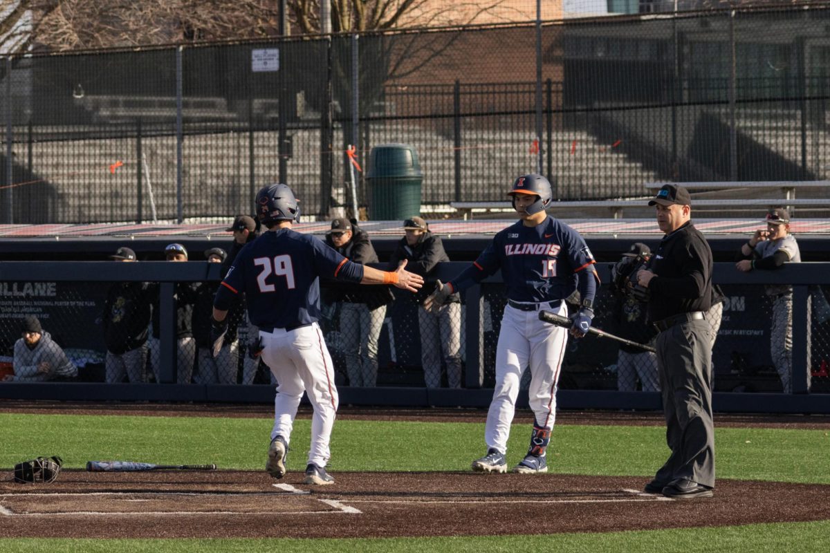 Senior outfielder Nick Groves crosses the plate for the first run scored during a game against Lindenwood on Feb. 25.