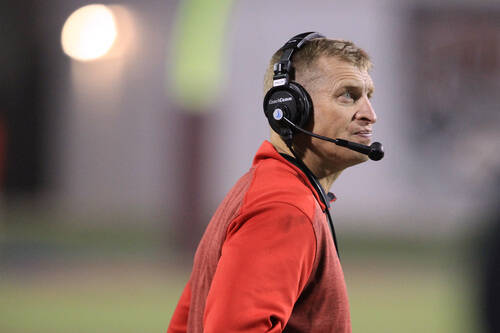 UNLV head coach Bobby Hauck watches his team during their game against Nevada Saturday, Nov. 29, 2014 at Sam Boyd Stadium. Nevada won 49-27. (Sam Morris/Las Vegas Review-Journal)
