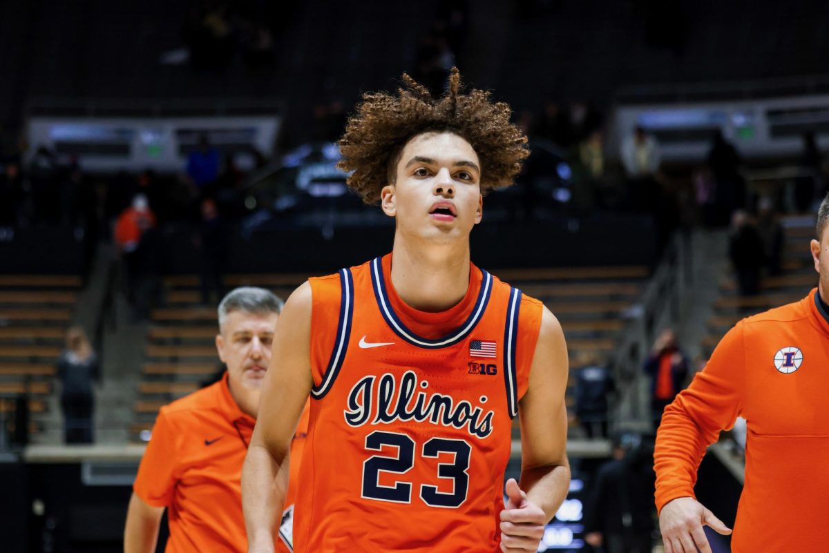 Freshman guard Keaton Wagler runs off the floor after defeating Purdue at Mackey Arena on Jan. 24. Wagler had 46 points in the matchup.