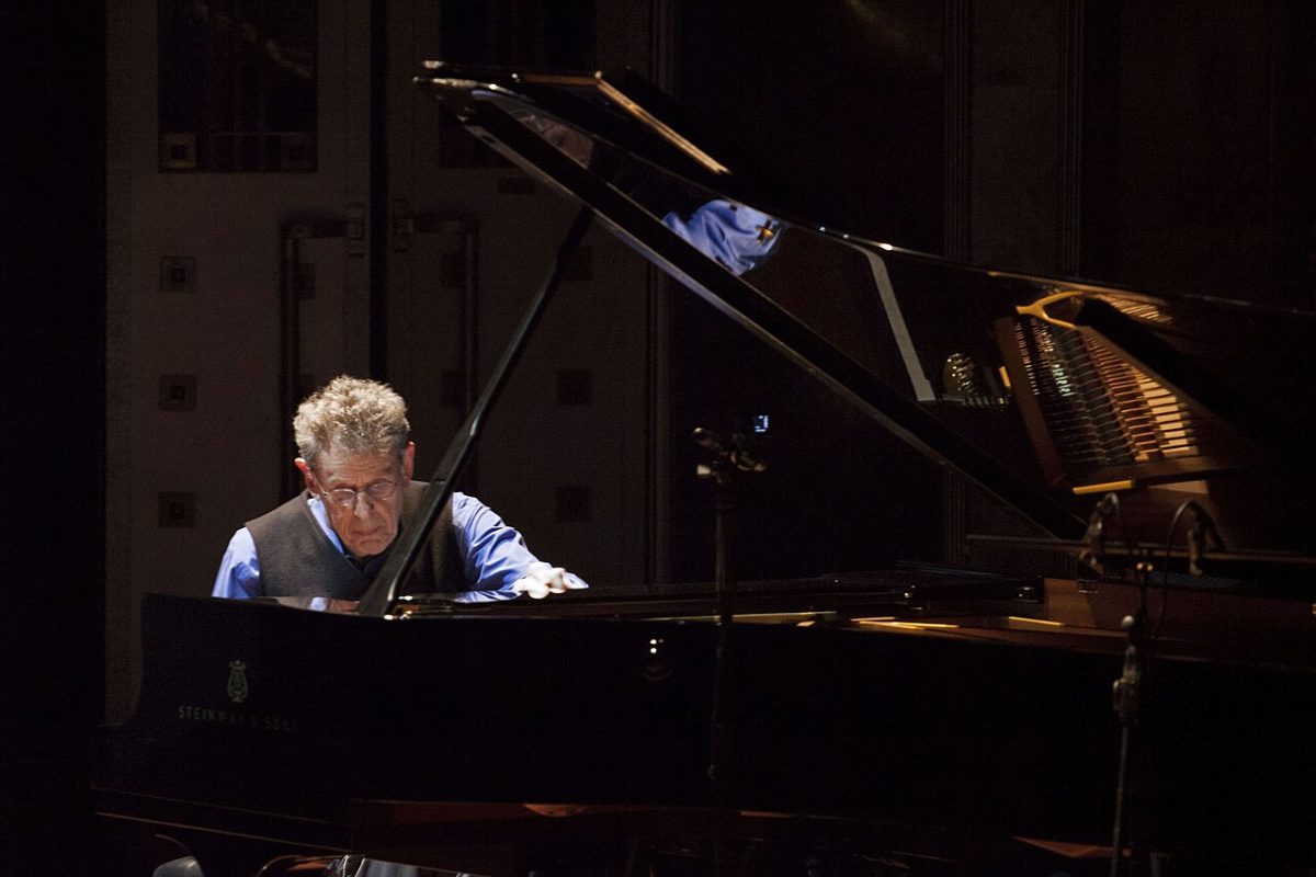 At the Palace of Fine Arts, American composer and pianist Philip Glass presented his concert "Premiere at 80," featuring musicians from Santa Catarina Cuexcotitlán, the Latin American Quartet, and Diego Luna on May 12, 2018.