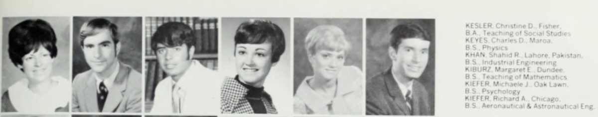 Shahid Khan (center left) poses for a portrait in the 1970 Illio Yearbook. Khan graduated from the University with a bachelor of science in industrial engineering in May 1971.