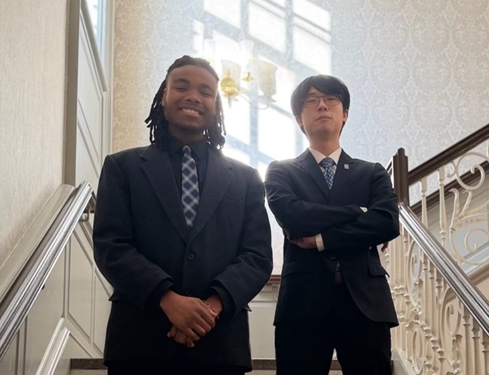 Jaden Campbell (left), junior in LAS, and candidate for student president, and Ethan Lopez (right), junior in LAS and vice presidential candidate, discussed their campaign in an interview with The Daily Illini. 