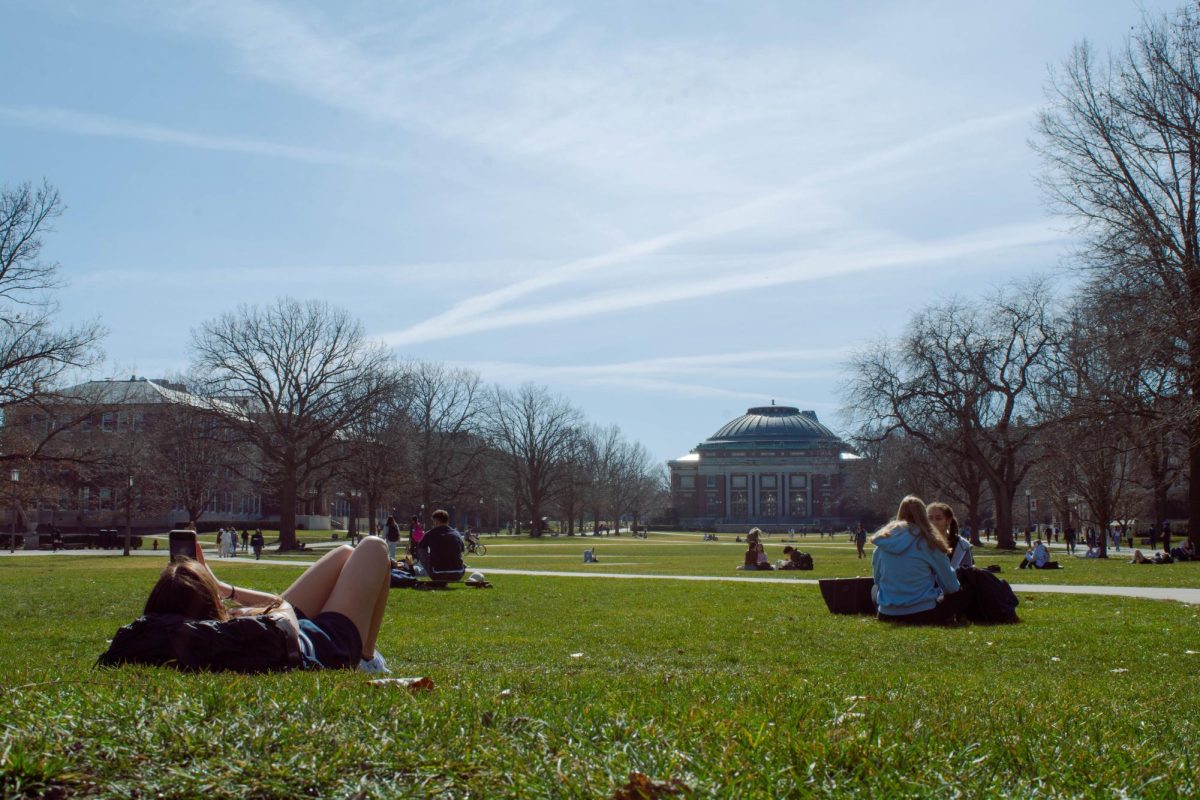 Students enjoy an afternoon of unseasonably warm weather on the Main Quad on Feb. 26, 2024.