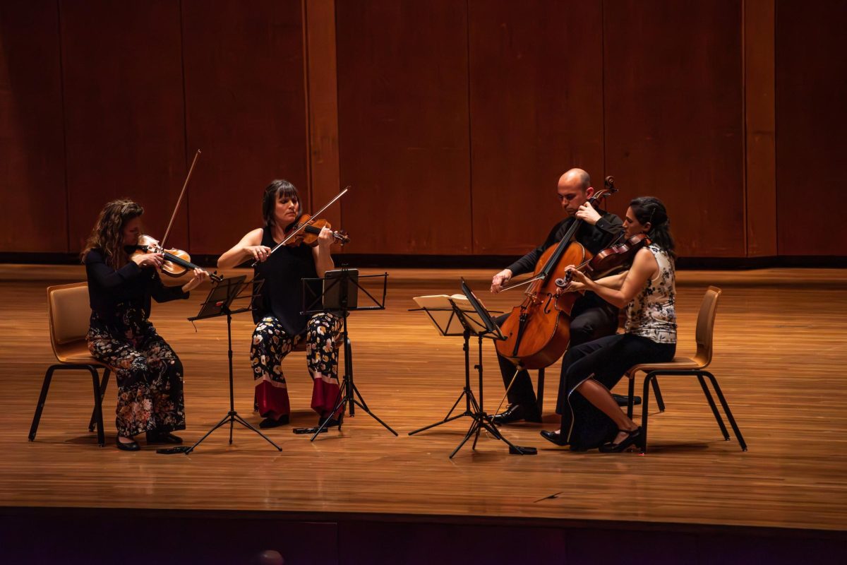 The Jupiter String Quartet performs at Krannert Center for the Performing Arts on March 12. The program featured Joseph Haydn’s String Quartet in C Major, Op. 33, No. 3, "The Bird"; Alberto Ginastera’s String Quartet No. 1, Op. 20; and Ludwig van Beethoven’s String Quartet No. 7 in F Major, Op. 59, No. 1, "Razumovsky."The Jupiter String Quartet performs at Krannert Center for the Performing Arts on March 12. The program featured Joseph Haydn’s String Quartet in C Major, Op. 33, No. 3, "The Bird"; Alberto Ginastera’s String Quartet No. 1, Op. 20; and Ludwig van Beethoven’s String Quartet No. 7 in F Major, Op. 59, No. 1, "Razumovsky."
