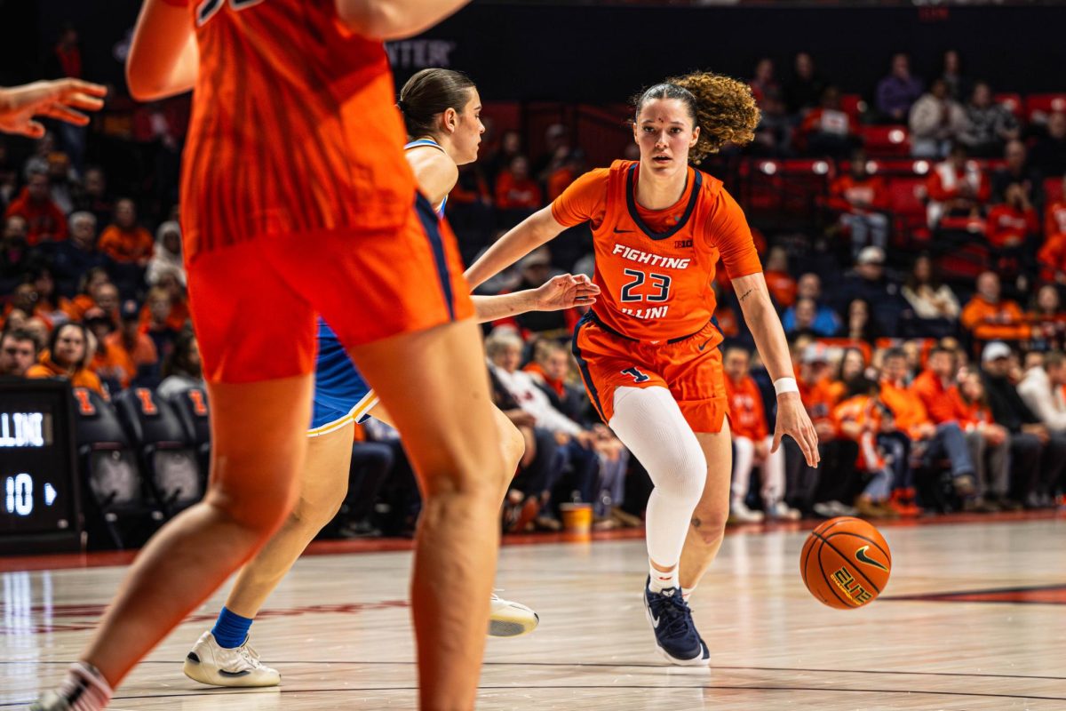 Sophomore forward Berry Wallace drives towards the rim during the Illinois versus UCLA game on January 28. Illinois would go on to lose by a final score of 67-80.