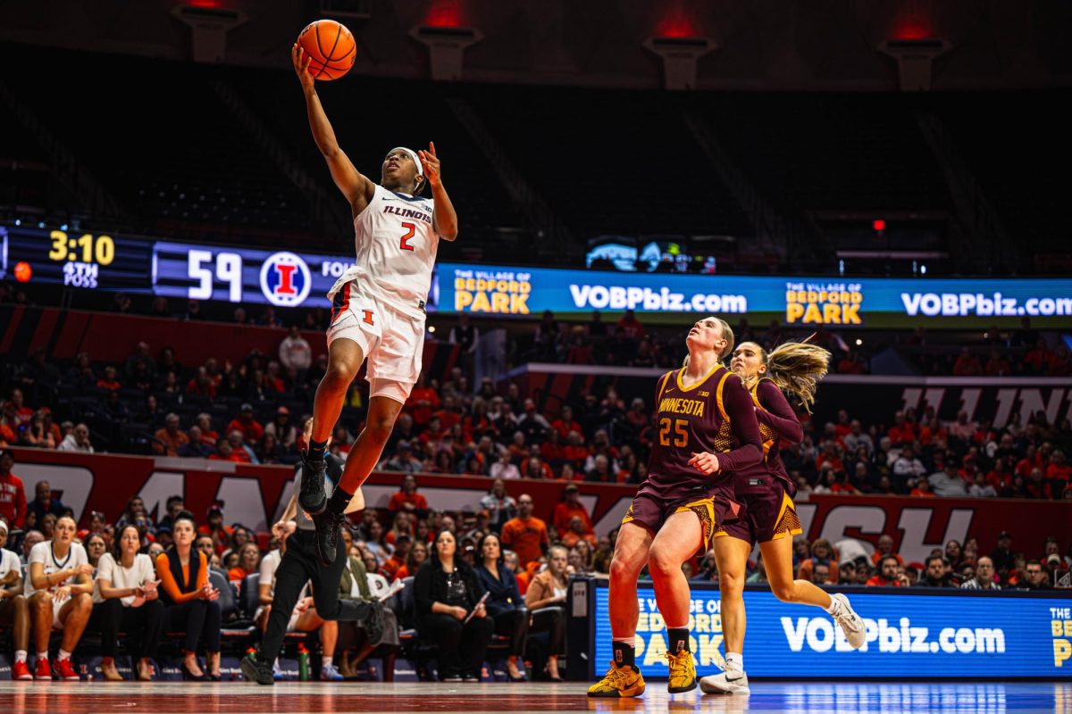 Freshman guard Destiny Jackson rises up for the wide open layup during the Illinois v. Minnesota game on March 1. 