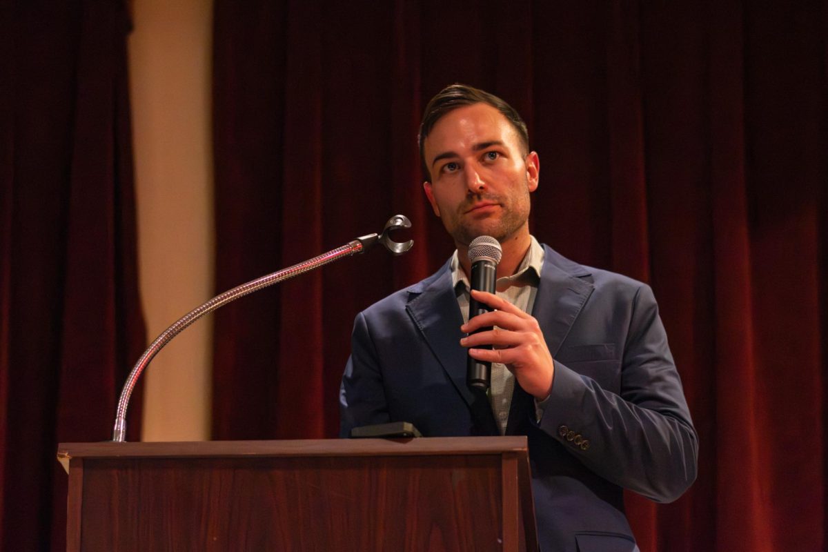 Illinois 13th Congressional District candidate Dylan Blaha addresses supporters in his concession speech on Mar. 18. Blaha lost his bid to challenge incumbent Representative Nikki Budzinski.