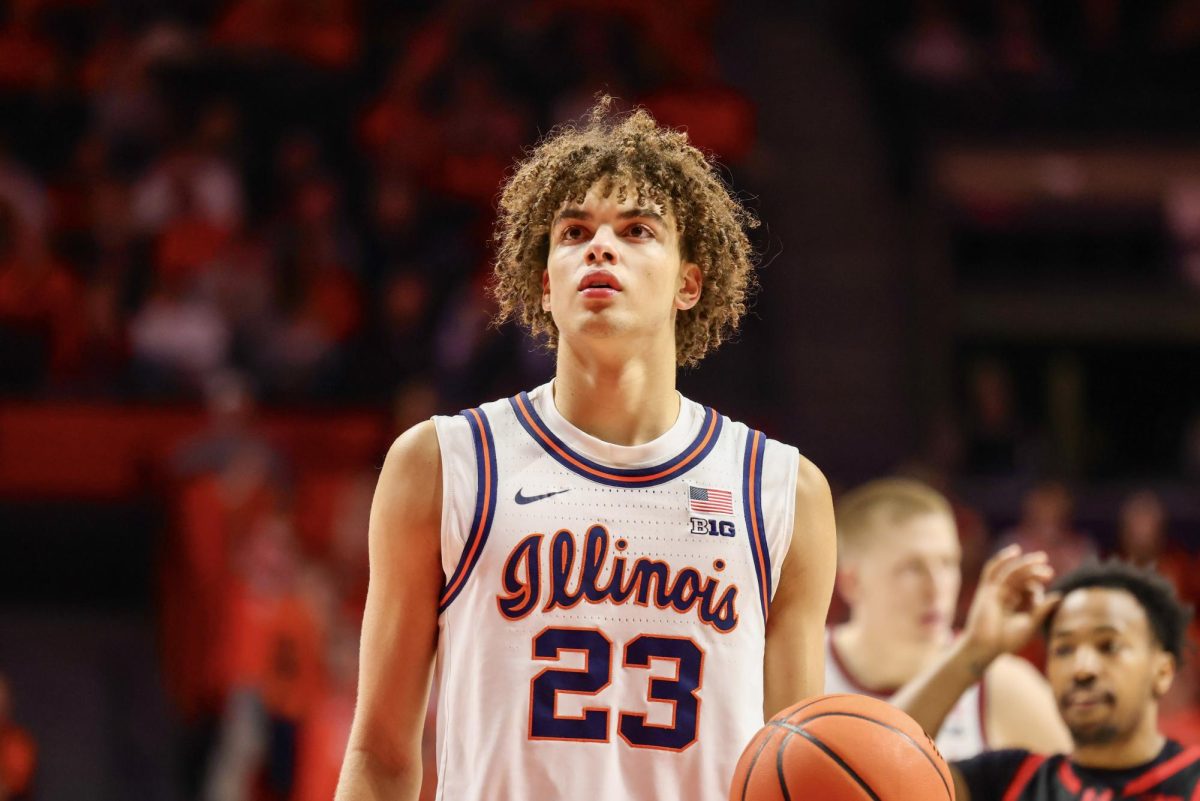 Freshman guard Keaton Wagler prepares to shoot a free throw during Illinois’ Jan. 21 win over Maryland at State Farm Center.