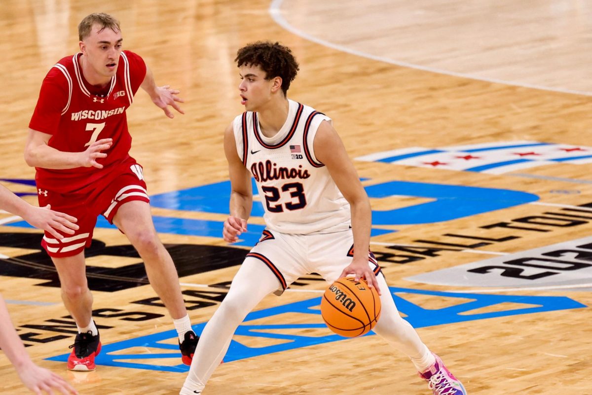 Freshman guard Keaton Wagler handles the ball during the second half of Illinois' Big Ten tournament quarterfinal loss to Wisconsin on March 13.
