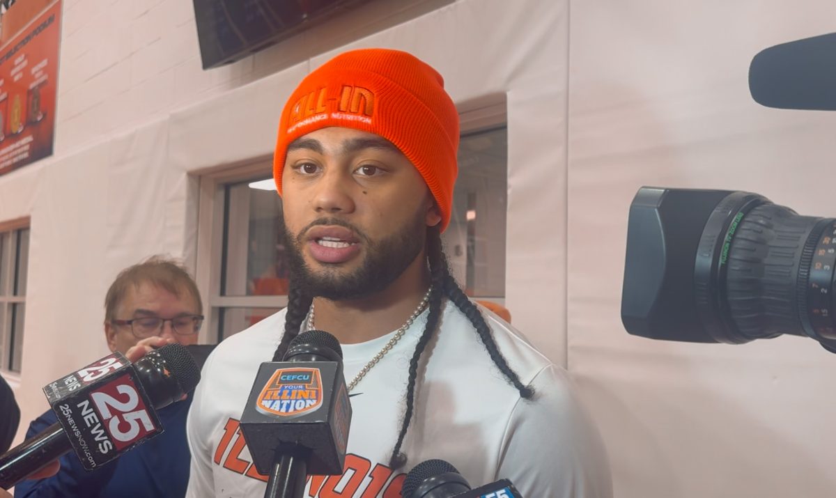 Senior guard Kylan Boswell speaks to reporters at Ubben Basketball Complex after the Selection Sunday show on March 15.