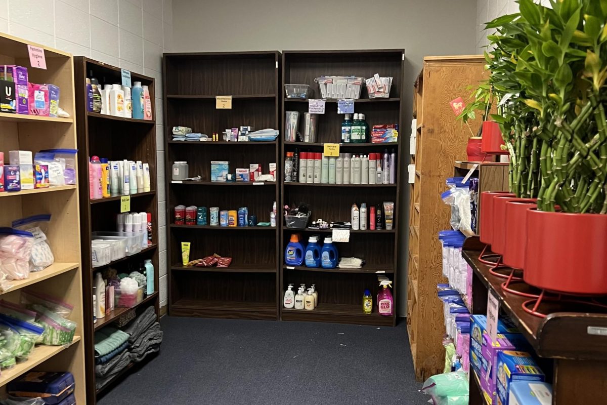 Products sit on shelves in the CLU-W Hygiene Pantry. The pantry opened to the public March 5. 
