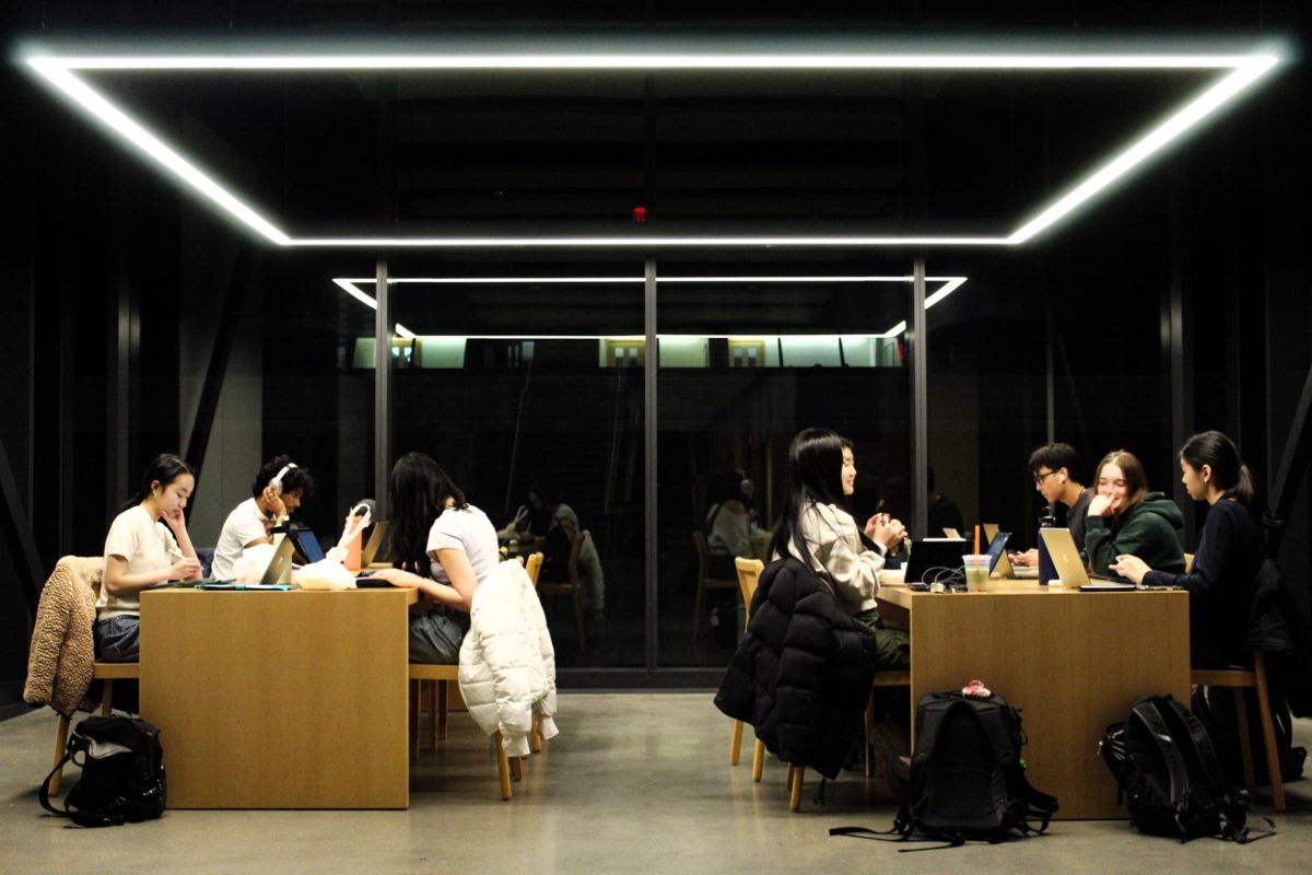 Students study on the third floor of the Campus Instructional Facility in Urbana on Feb. 18. Opened in 2021, the CIF is home to 23 classrooms, and various study areas for students and visitors.