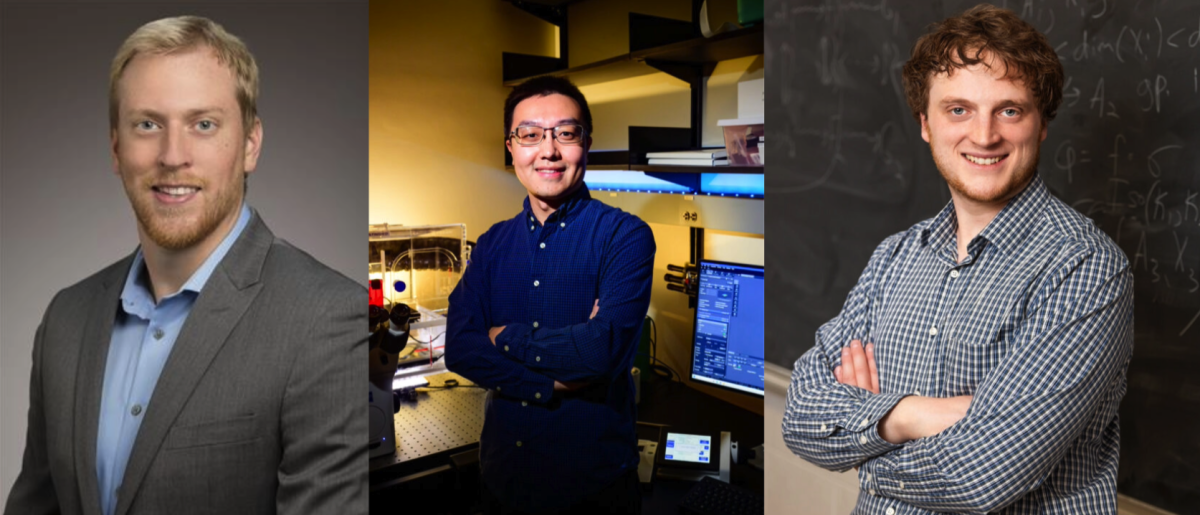 Professors Jacob Covey (left), Wei Qin (middle) and Benjamin Castle (right) were awarded the Sloan Foundation Fellowship for their excellence in research. The award is given annually to early-career scientists nationwide. 
