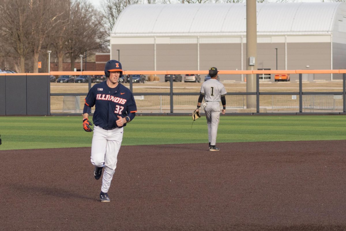 Redshirt junior infielder Kyle Schupmann rounds the bases off of junior outfielder Collin Jenning’s two-run home run during a game against Lindenwood on Feb. 25.