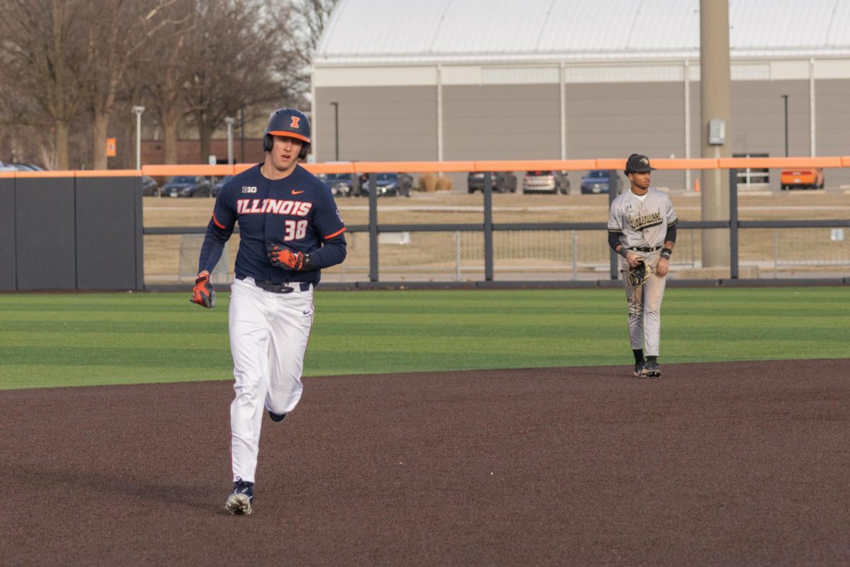 Junior outfielder Collin Jennings circles the bases following his two-run home run during a game against Lindenwood on Feb. 25.