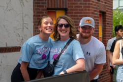 Sami Schulte, freshman at Parkland College, waited in the line with her mother, Janet Schulte, and brother, Brandon Schulte.