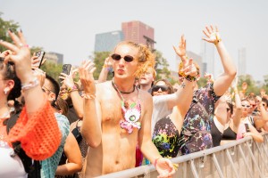 The crowd at Sonny’s stage get into the groove of Skrillex’s set.